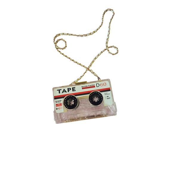 other Handbags - Cassette Tape Crossbody box bag clear gold and white handle